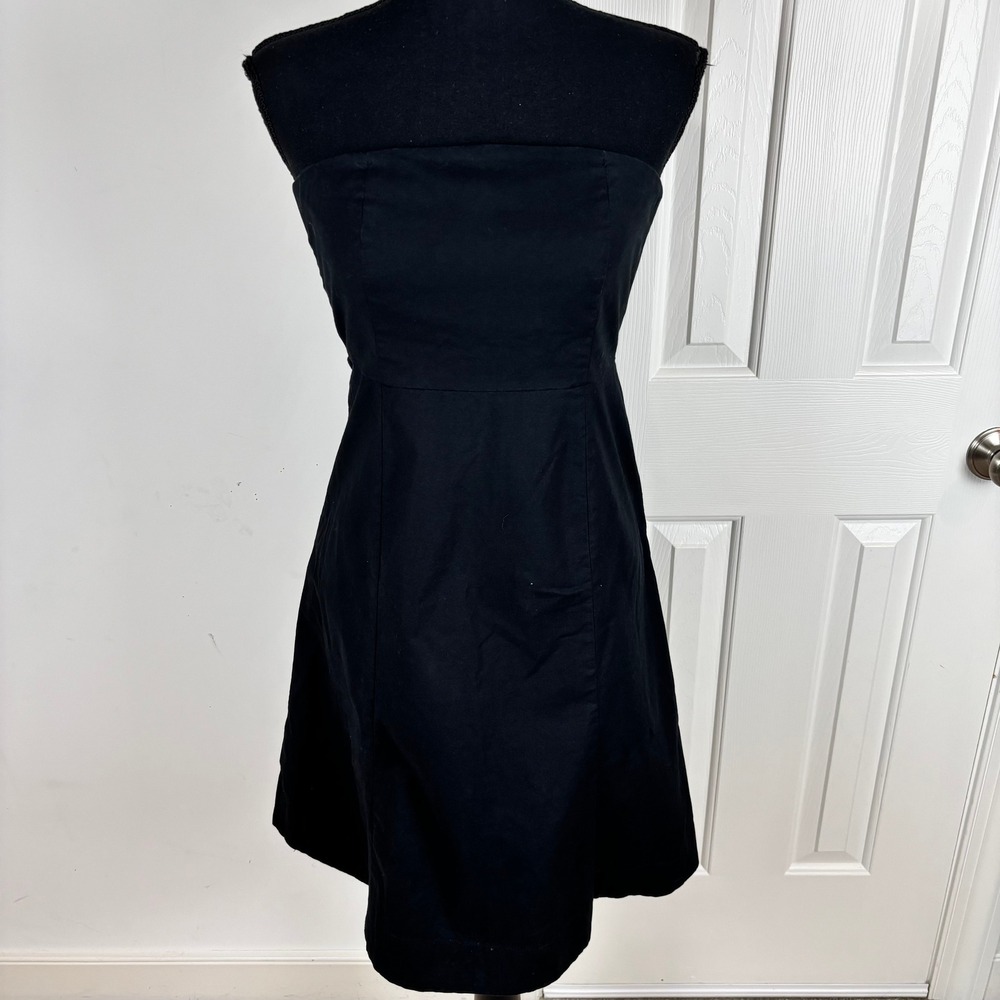 Vtg GAP‎ Black Strapless Fit and Flare Dress GAPSTRETCH Cotton Size 4 Y2K